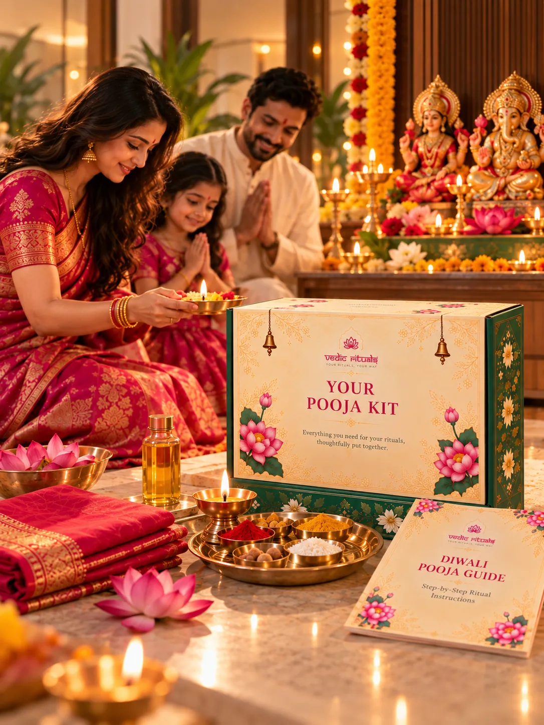 Diwali Lakshmi–Ganesh kit with lamps and offerings